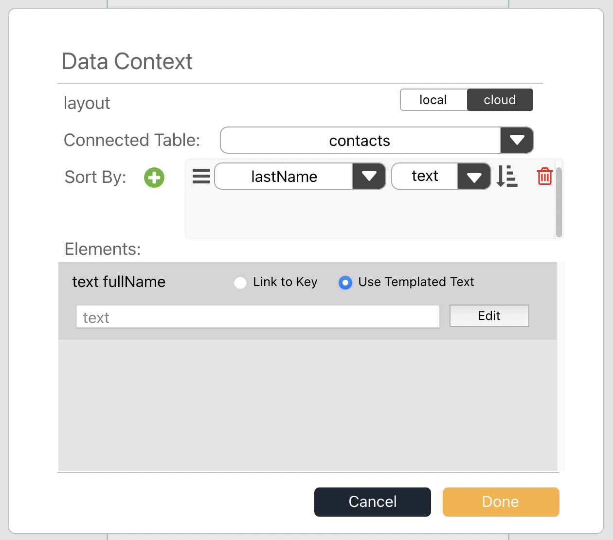 Initial data context setup for the layout