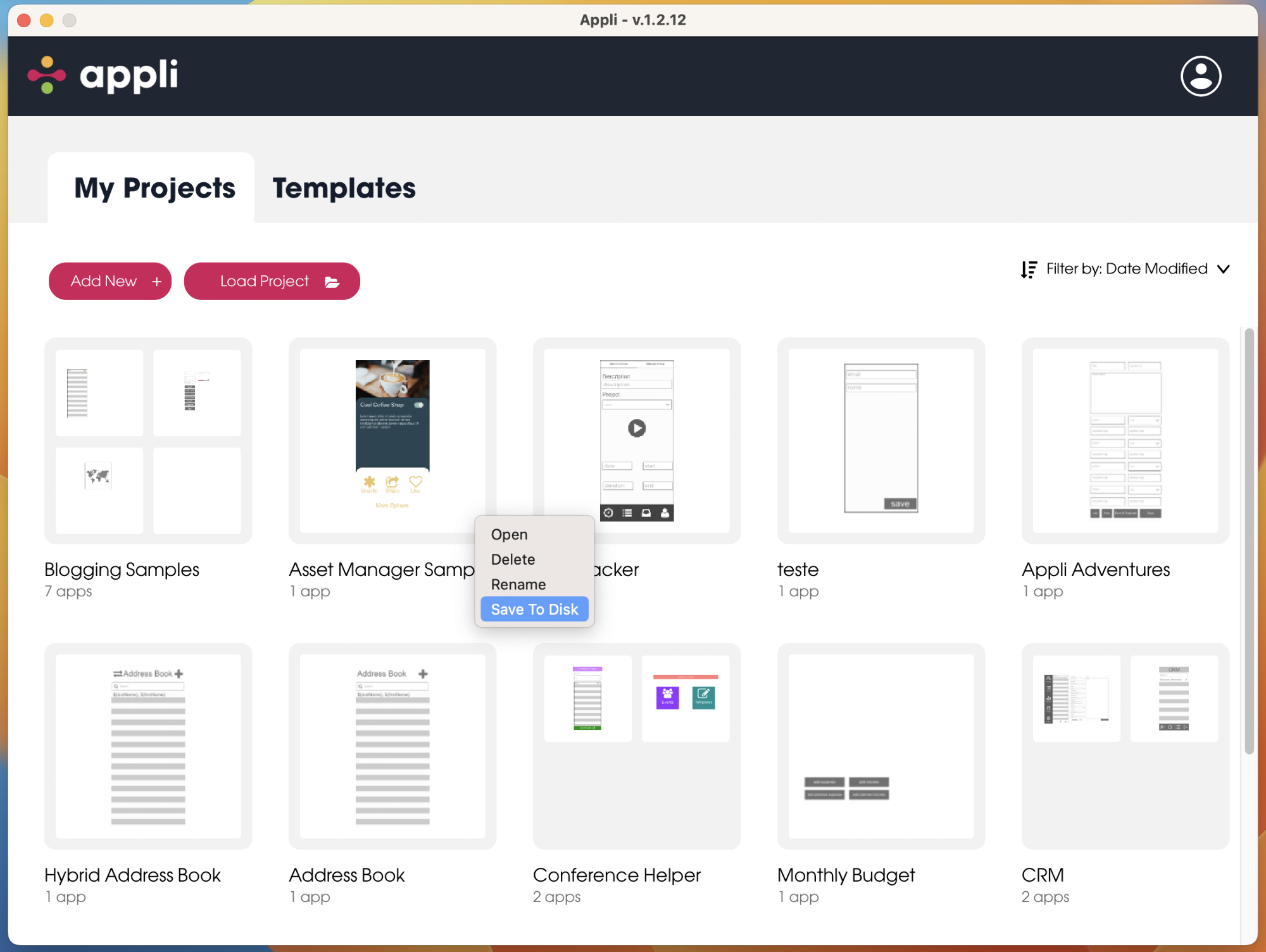 Saving a project to disk