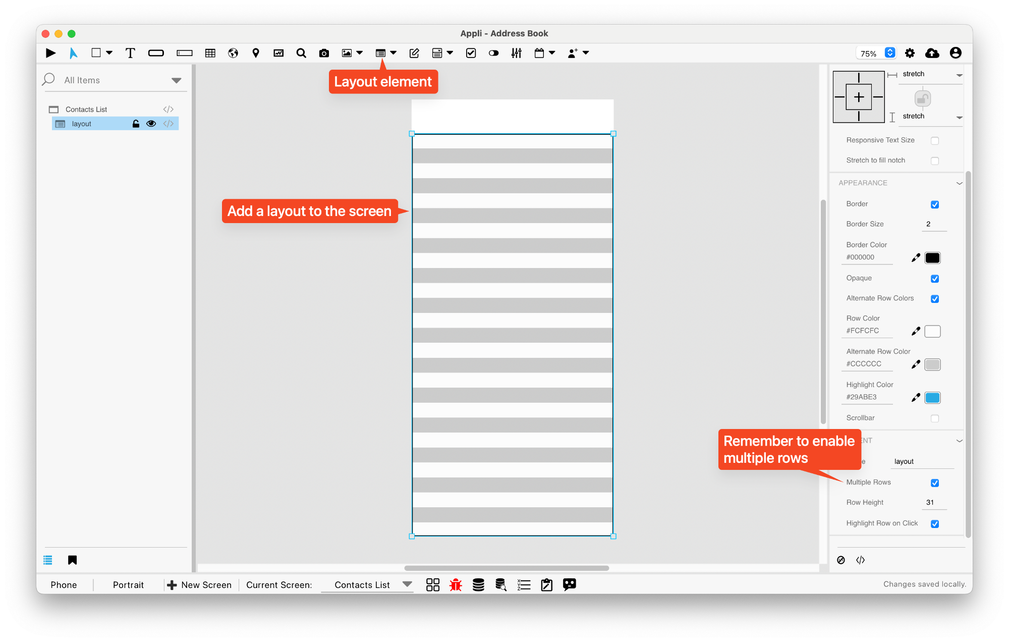 Adding the layout element.