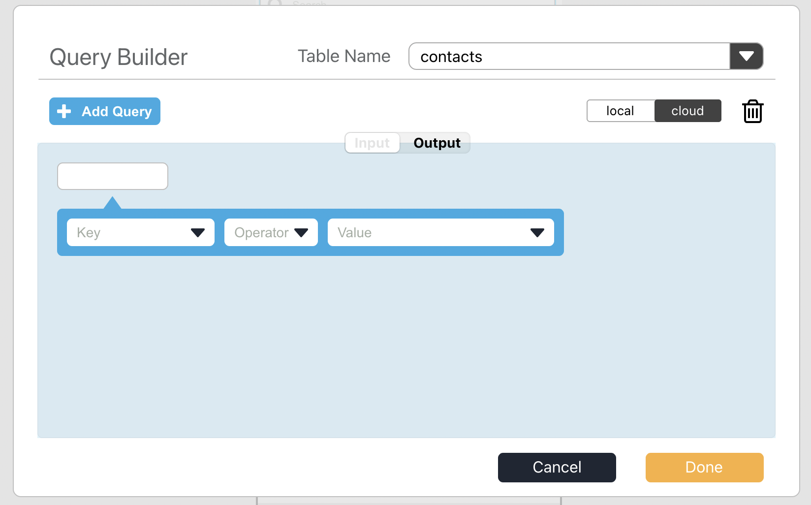 Building a query, opening the controls.