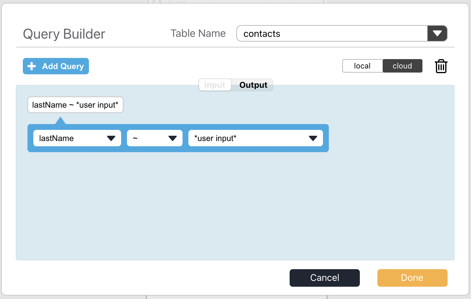 Building a query, opening the controls.