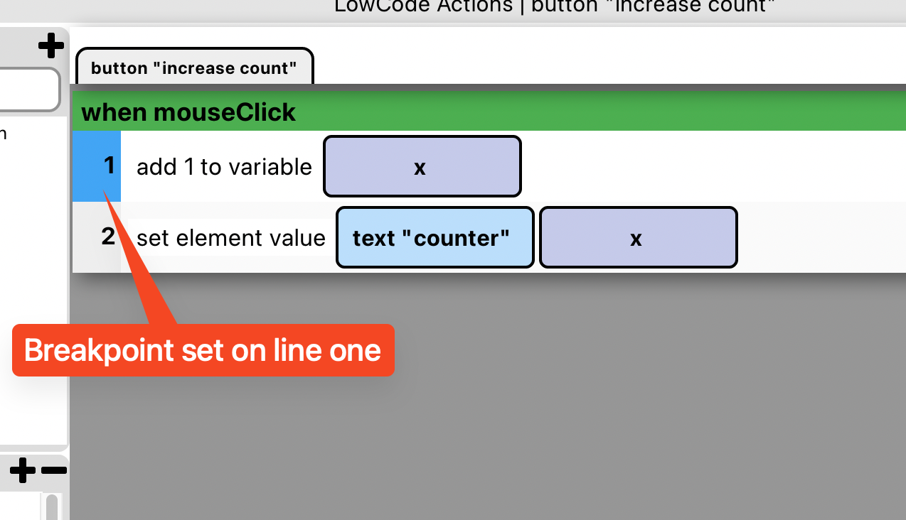 Breakpoint set on line one