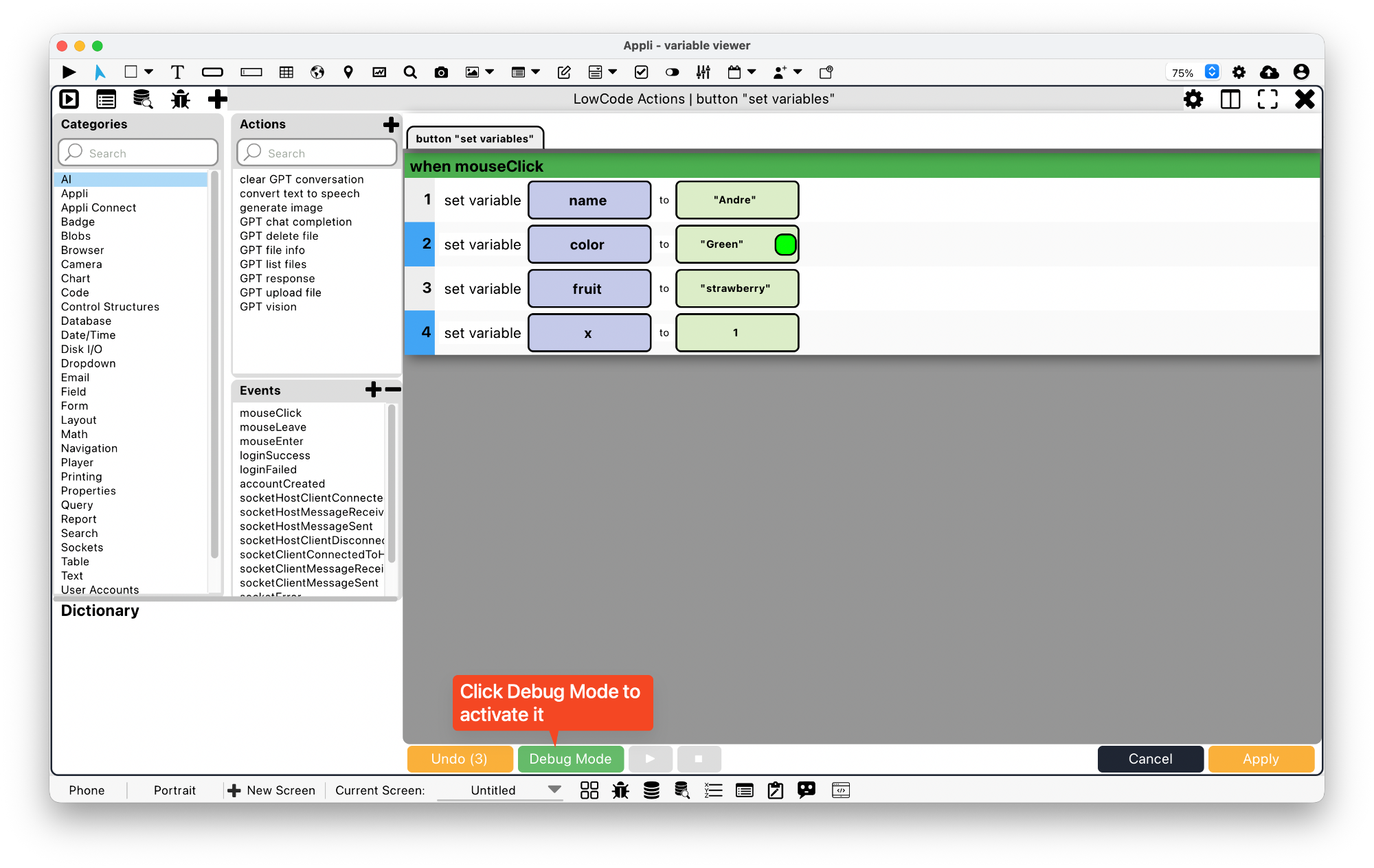 Debug Mode activated