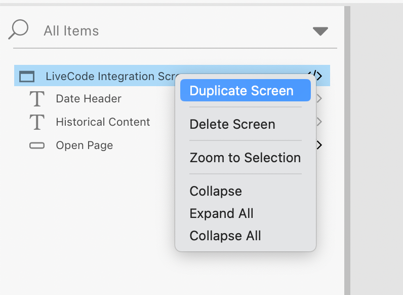 Duplicate Screen contextual menu