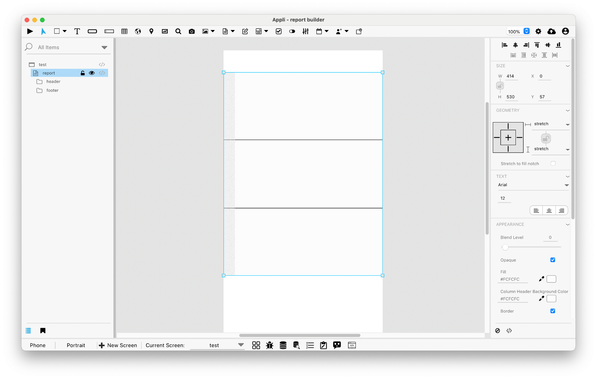A Report element in the builder
