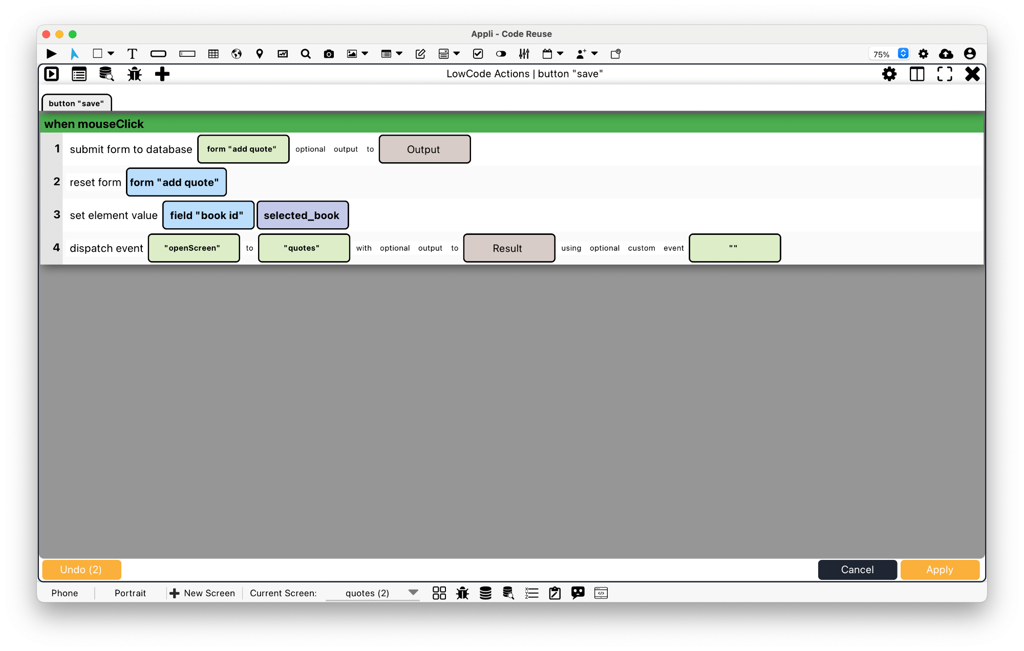 Dispatching “openScreen” to trigger a layout refresh.