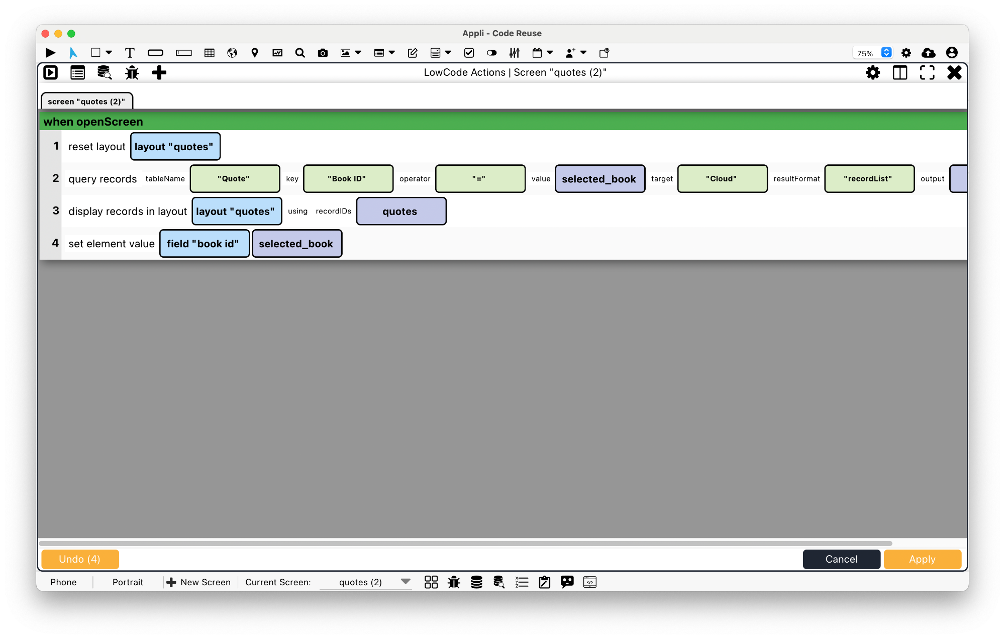 Script with “set element value”.