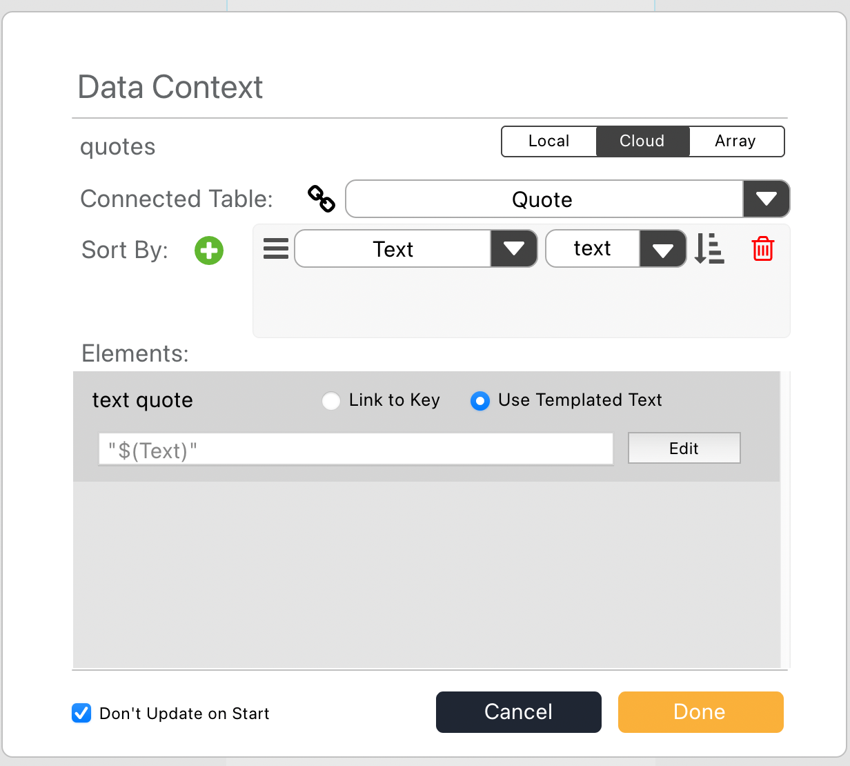 No-code configuration for the quotes layout.