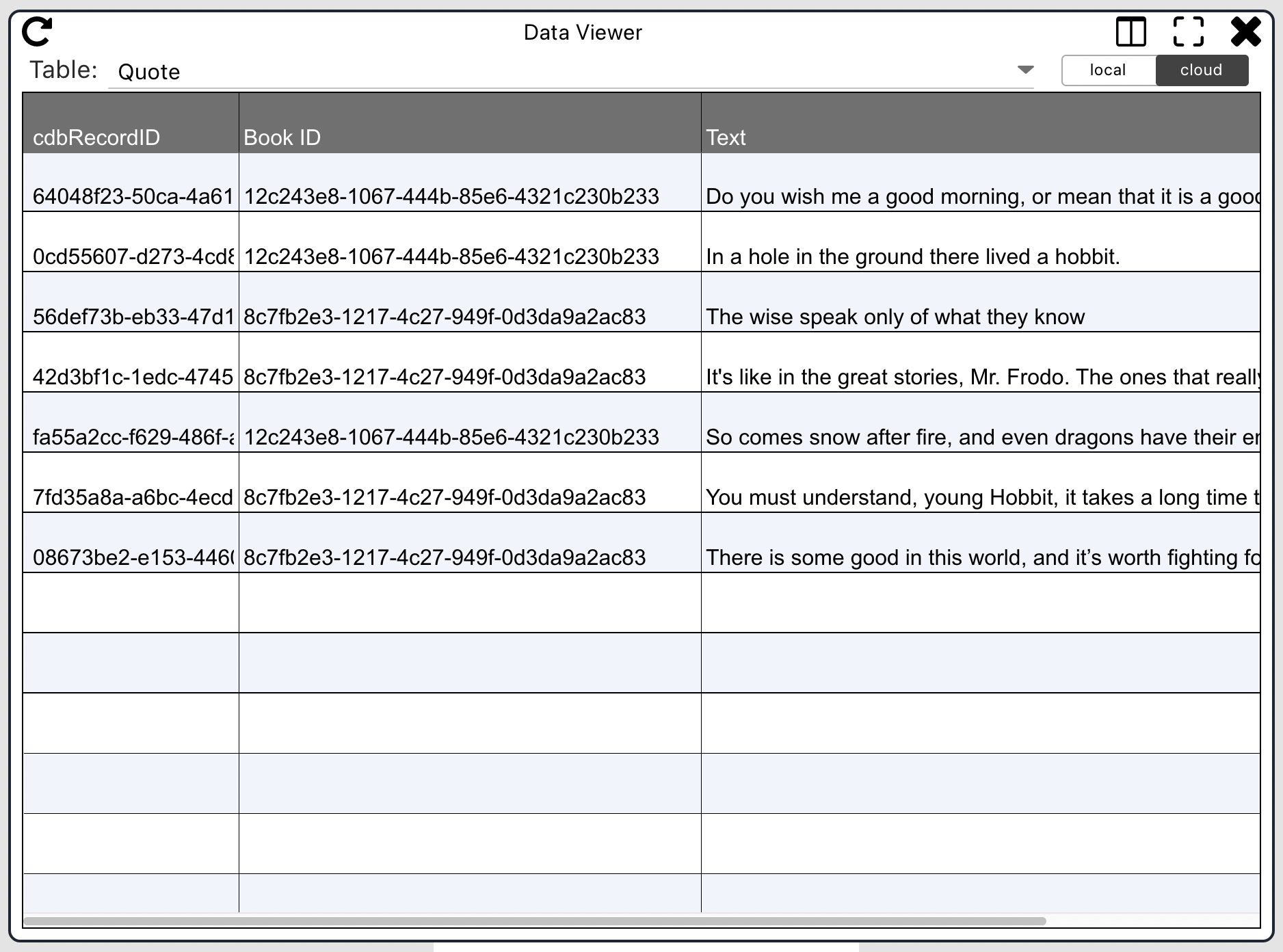 Data for the Quote table.